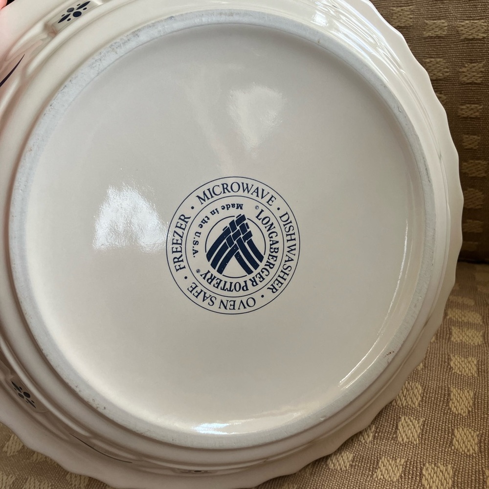 Vintage Longaberger Pottery Off-White Ceramic Pie Pan Plate 10 inches - Picture 9 of 16